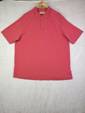 Tommy Bahama Men's Polo Shirt XL Red Pink Stripe Modal Blend Short Sleeve